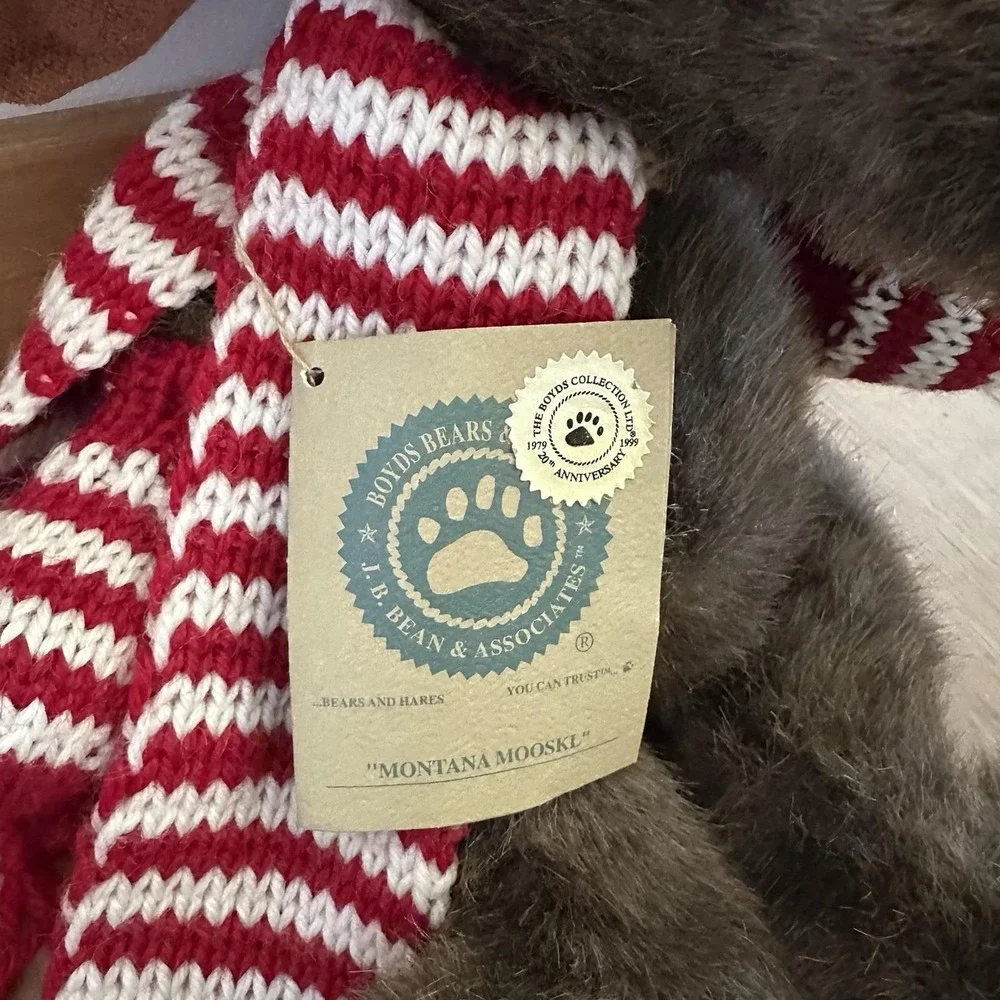 VTG New W Tags Boyd's Bear & Friends Montana Mooski Knit‎ Red White Hat Mittens